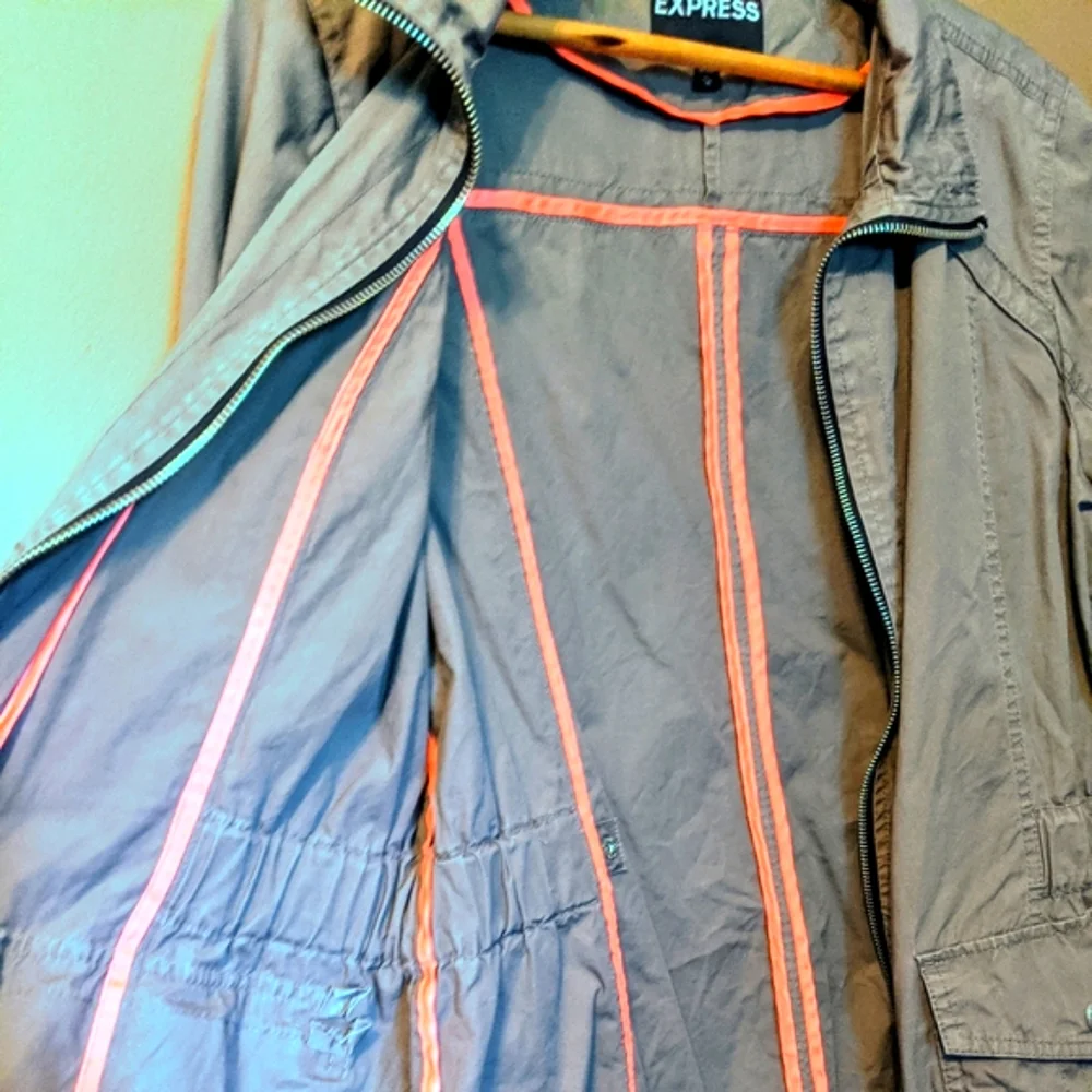 Express Utility Jacket Lightweight Khaki Cargo Jacket sz Medium 100% Cotton